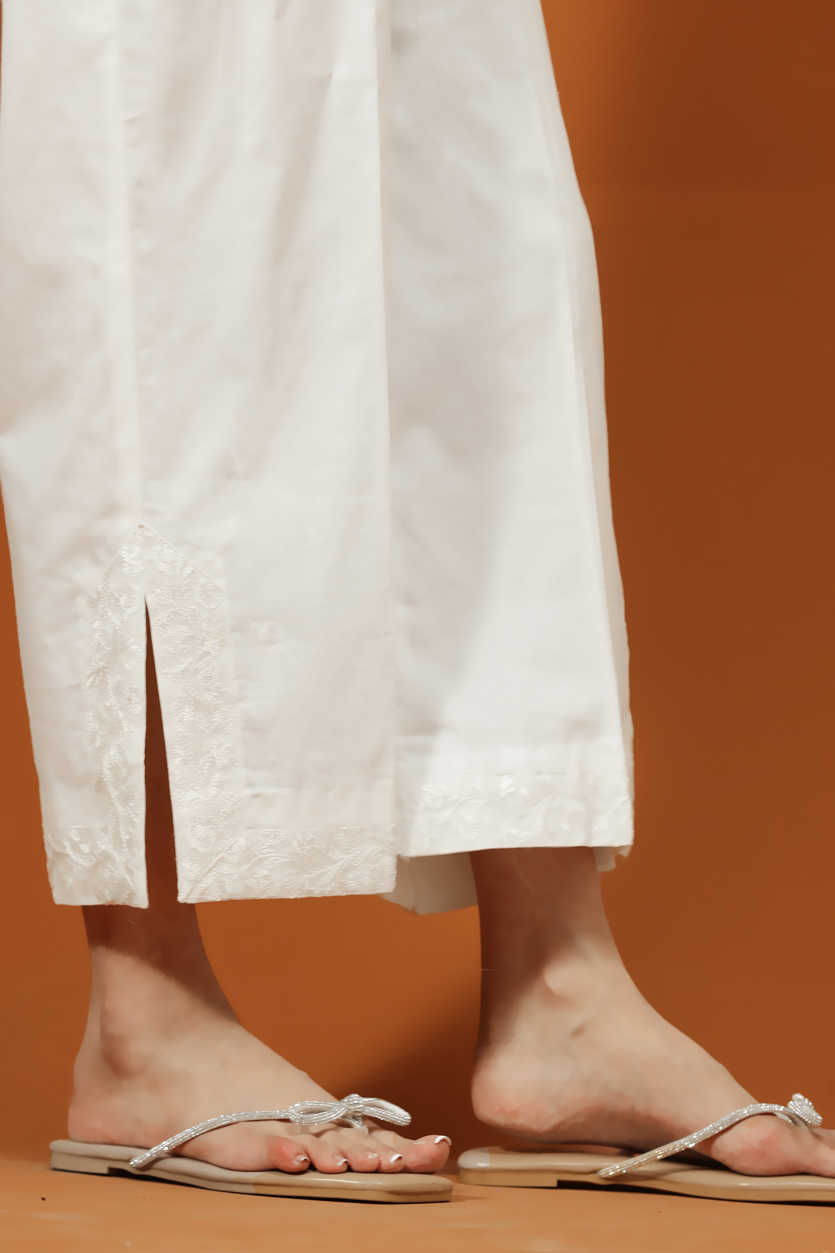 Embroidered White Trouser